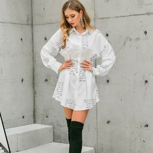 White lettering shirt dress small